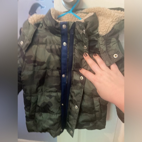 Gap Boys Puffer Coat EUC 18-24M Mid Length Detach-Hooded Camo ColdControl Max - Picture 3 of 10